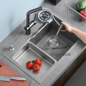 Модерните кухненски аксесоари за нано-мивка от неръждаема стомана 304 Многофункционални луксозни кран за ръчна работа, за голямо домакинство, кухненски мивки и