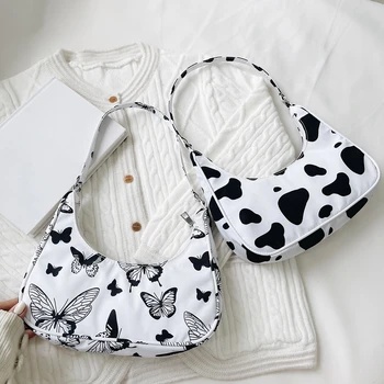 Модни Дамски Чанти с принтом животни, малки Женски найлонови торбички с цип, през рамо, чанти във формата на Полумесец под мишниците