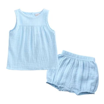 Модни летни дрехи за малките момичета, комплект детски дрехи от памук и лен, Жилетка без ръкав + Шорти, 2 броя, детски костюм на възраст 0-4 години