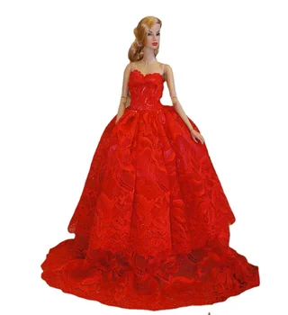 Модни стоп-моушън облекло 1/6, червената сватбена рокля с цветен модел за Барби, дрехи за принцесата Барби, облечи 11,5 
