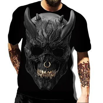 Мъжка тениска с ужасен черепа, 3D печат, страшен топ за възрастни, тениска Оверсайз с кръгла яка, ежедневни връхни дрехи с къс ръкав