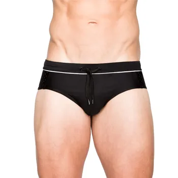 Мъжки бански костюми са Секси Бикини-комбинация, плувни гащи за мъже, черни мъжки къси панталони с ниска талия, текстилен кабел, плажни дрехи за сърфиране