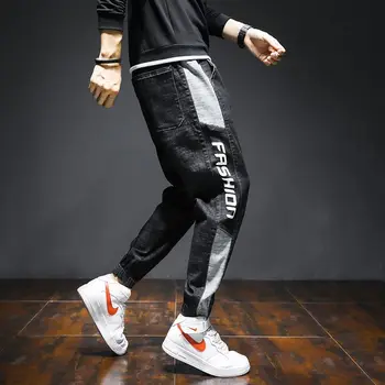 Мъжки дънки 2021 година, нови свободни модни панталони в корейски стил, универсални черни панталони в стил хип-хоп с писмото принтом, ежедневни панталони