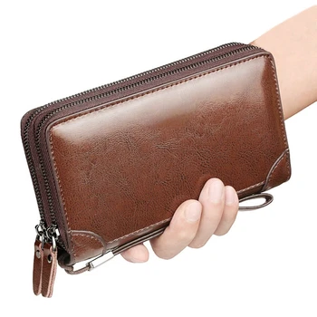 Мъжки клатч от изкуствена мека кожа с цип, джоб за монети, чанта за карти, бизнес чанта, класически черни портмонета-плик с голям капацитет