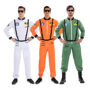 Мъжки костюм астронавти, извънземна форма на космонавта, костюми за възрастни на Хелоуин, монофонични гащеризон пилот, кралят облекло за парти на Пурим