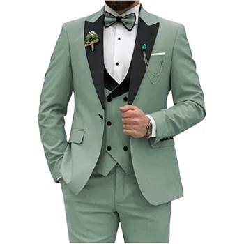 Мъжки костюм оборудвана двубортный бизнес, ден за ден, за сватба, булката, абитуриентски бал, банкет комплект, яке, жилетка с штанами