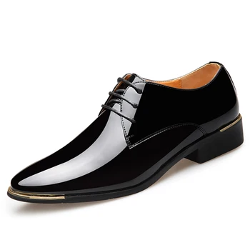 Мъжки модел обувки от лачена кожа, Новост 2021 г., Брандираната мъжки Бизнес обувки в Италиански стил, Модни мъжки сватбени обувки, Мъжки обувки 38-47