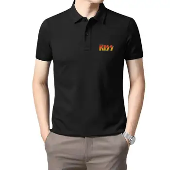 Мъжки облекла за голф, нови черни потници за мъже, реколта тениска с логото на Kiss - Официалната мъжка тениска от черен памук за поло