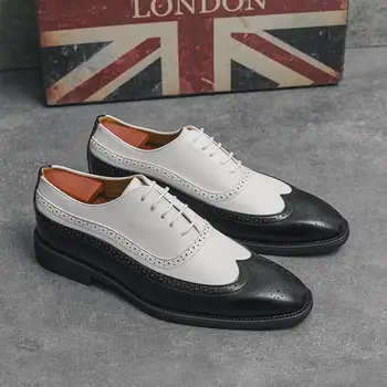 Мъжки обувки, пролетно бизнес официалната облекло за британския дизайн в ретро стил, Сватбени кожени обувки за младоженеца-Голяма височина, Черни модни обувки, Йо
