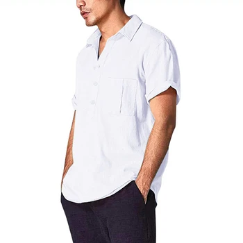Мъжки памучен бельо лятна риза с къс ръкав, отложной яка, ежедневни свободни върховете на копчета, тениски, Тениски с високо качество, Облекло 2023