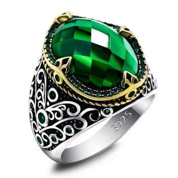 Мъжки пръстен от ратан, сребро 925 проба, зелен циркон, пръстен с котва в стил пънк, реколта антикварни турски бижута ръчна изработка, подарък на съпруга си