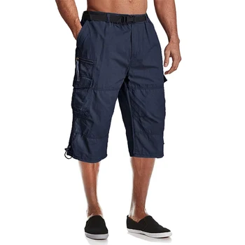 Мъжки скъсяване на панталони, летни тънки памучни военни тактически спортни шорти-карго, свободни работни панталони големи размери с множество джобове