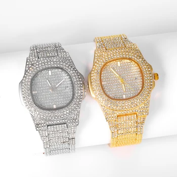 Мъжки часовник Iced Out от луксозен злато с диаманти, мъжки часовник в стил хип-хоп, водоустойчиви часовници с Датата на деня, най-продаваният продукт на 2022