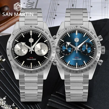 Мъжки часовник с хронограф San Martin 40 мм SM57, реколта Чайка ST1901, ръчен, механичен механизъм, луксозен, sapphire, 10 АТМ, светлинен