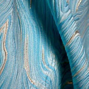 Най-новият Материал 3D Синя Струящаяся Текстура Двустранен Жаккардовая Лъскава Тъкан На М Луксозна Плътна Дизайнерски Плат За Рокли