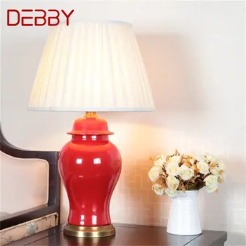 Настолна лампа DEBBY Ceramic от месинг с Червен цвят Модерна Луксозна настолна лампа LED за дома, Прикроватной нощни шкафчета, Спални