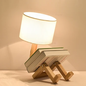 Настолни лампи във формата на робот е в скандинавски стил за дневната, Гъвкави дървени led настолни лампи, работа, обучение, осветителни тела за украса на интериора