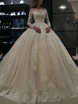 Невероятни Сватбени рокли с отворени рамене и дълги ръкави, струята, Vestidos De Новия апликации, Vestido De Noiva, завързана дреха De Mariée