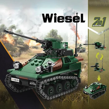 Немски Военни Строителни Блокове WW2 Wiesel проследяват превозно средство Въздушно-разузнавателен превозни средства Тухлени Блокове Играчки за Момчета Забавни Играчки