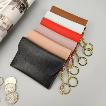Нов дамски портфейл за монети с цип за карти, подмяна на ключове, държач за карти, обикновена модни прости мини-тънки портфейли от изкуствена кожа