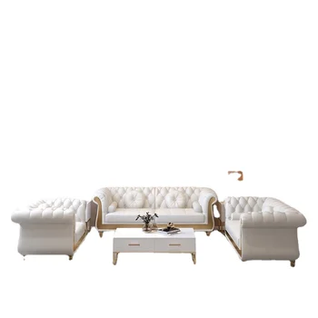 Нов дизайн, модерен кралски луксозен кожен диван Chesterfield комплект мебели за хола в дома на хотела, салон диванной мебели