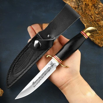 Нов директен нож от стомана D2 за улица с кожен калъф, остър ловен нож, походный тактически нож, Риболовен и туристически преносим Нож