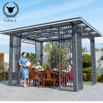 Нов павилион от алуминиеви сплави в китайски стил, открит двор, модерен градина вили, с плосък покрив