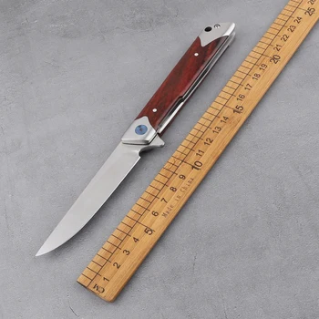 Нов сгъваем нож с дръжка от червено дърво, тактически открит 8Cr13MoV, нож за самозащита, многофункционален нож за къмпинг, туризъм, лов, плодове