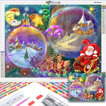 Нова диамантена снимка с Дядо Коледа, мультяшная диамантена мозайка, фантазийный коледен пейзаж, бродерия кристали, домашен декор
