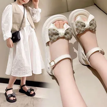 Нова кожена обувки за корейски момичета, есента сандали с бантиком-пеперуда, детски обувки, сладки сандали принцеси за момичета