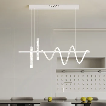 Нова модерна проста led полилей, висящи лампи за ресторант, Nordic Home, бял декор за помещения, Регулируемо осветление с дистанционно управление