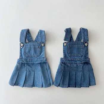 Нова пролет-есен джинсовое рокля за момичета, корейската версия, рокля на спагети презрамки за малки момичета 1-5 години, бебешки дрехи за малките момичета