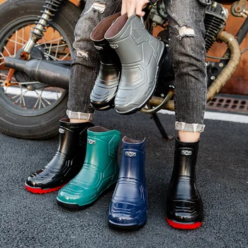Нова средна гумени обувки, водоустойчив, силно принудителна вода, дъждовна обувки, мъжки дъждовни обувки, градинска обувки за риболов, устойчива на плъзгане, голям размер 39-45
