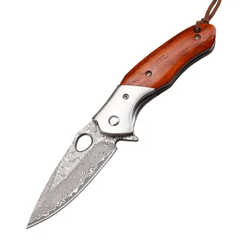 Новата дръжка от сандалово дърво VG 10 от дамасской стомана, джобен ЕРП-нож за оцеляване в къмпинг и риболов