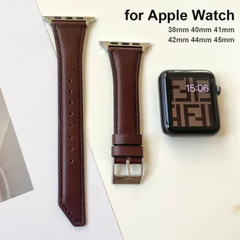Нови Въжета Гривна за Apple Watch Band 38 мм 40 мм 41 мм SE/Series 7/6/5/4/3/2/1 Гривна от естествена кожа 45 мм 44 мм 42 мм