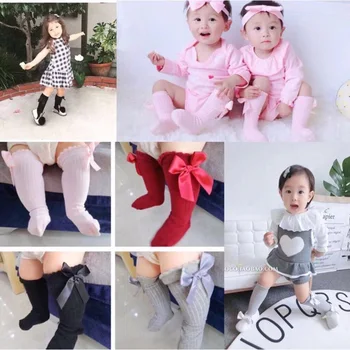 Нови Детски чорапи до коляното за деца, дрехи за малките момичета, чорапи с лък