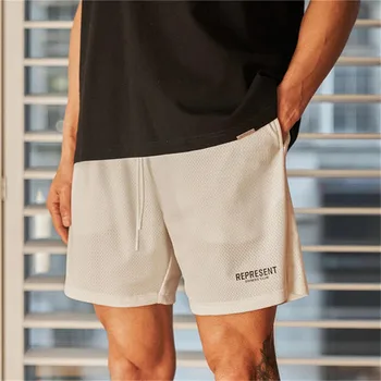 Нови мъжки окото ежедневни баскетболни къси панталони за лятото са прохладни дишащи бързо съхнещи панталони със средна дължина, за бягане, спортна мода, градинска облекло