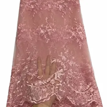 Нови прасковени 3D цветя, африкански лейси кърпа 5 ярда 2023, благородна френска лейси плат с бродерия от тюл за парти, сватба рокли