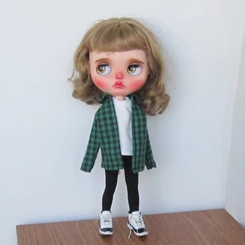 Ново Записване, Дрехи Blythe, Зелена Риза ръчна изработка и Бяла Тениска за кукла Blythe Barbies 30 см 1/6 Bjd Кукли Azone ICY Licca Кукла