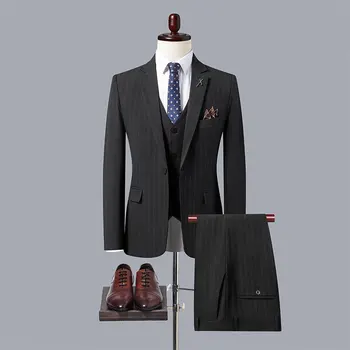 Ново записване (яке + жилетка + панталони), луксозна марка, на официална бизнес мъжки сватбена рокля за булката от три елемента, обикновен спортен костюм
