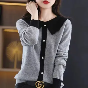 Обикновена универсални пуловери копчета, жилетка, дамски дрехи, есен-зима, корейски свободни модни възли блузи с V-образно деколте G138