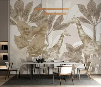 Обичай papel de parede 3d Скандинавски тропическо растение, стикери за стена под формата на жираф, декоративен фон, 3D тапети за хола