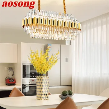 Окачен лампа AOSONG, постмодернистская златна Луксозен кристален led лампа, Полилей за домашна Трапезария, хол