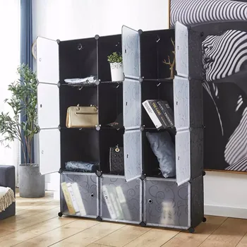 Органайзер за съхранение в гардероба на 12 кубчета с врати, Преносим Шкаф за съхранение на неща, Модулни рафтове за гардероб Направи си сам 