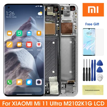Оригиналната Смяна на екрана Mi 11 Ultra, за Xiaomi Mi 11 Ultra M2102K1G M2102K1C LCD дисплей, Цифров сензорен екран с рамка