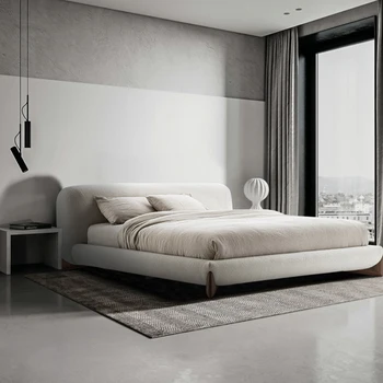 Основната спалня от масивно дърво Юйцзифэн, двойно легло, модерна проста легло от плат, спалня с голямо легло 1,5 м, лесно лукс, италиански минимализъм