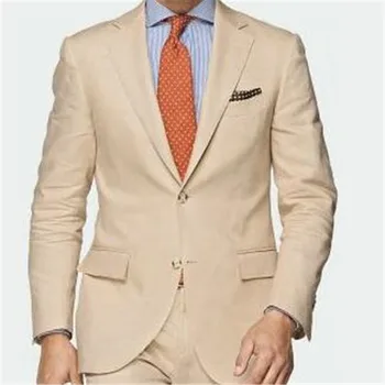 Официален Мъжки костюм цвят Шампанско по поръчка, 2 броя в комплект (Яке + Панталон + вратовръзка), Модерен Оборудвана Мъжки Блейзър за Младоженеца на Бала, Панталони