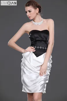 Официална рокля за сватбени партита, дизайнерско черно-бяла къса рокля-калъф за майката на булката