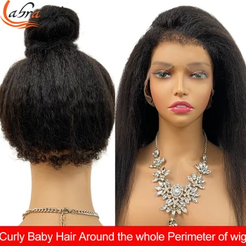 Перука от човешка коса Crystal 360 Real HD на съвсем малък отпред, предварително выщипанный за черни жени, къдрава директни къдрава коса на бебето, пълна перуки на съвсем малък отпред