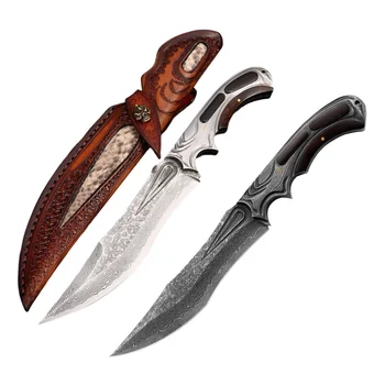 Прав нож от Дамасской стомана с дръжка, пълна с фиксирано острие, уличен тактически нож за самозащита, лов походный нож за риболов
